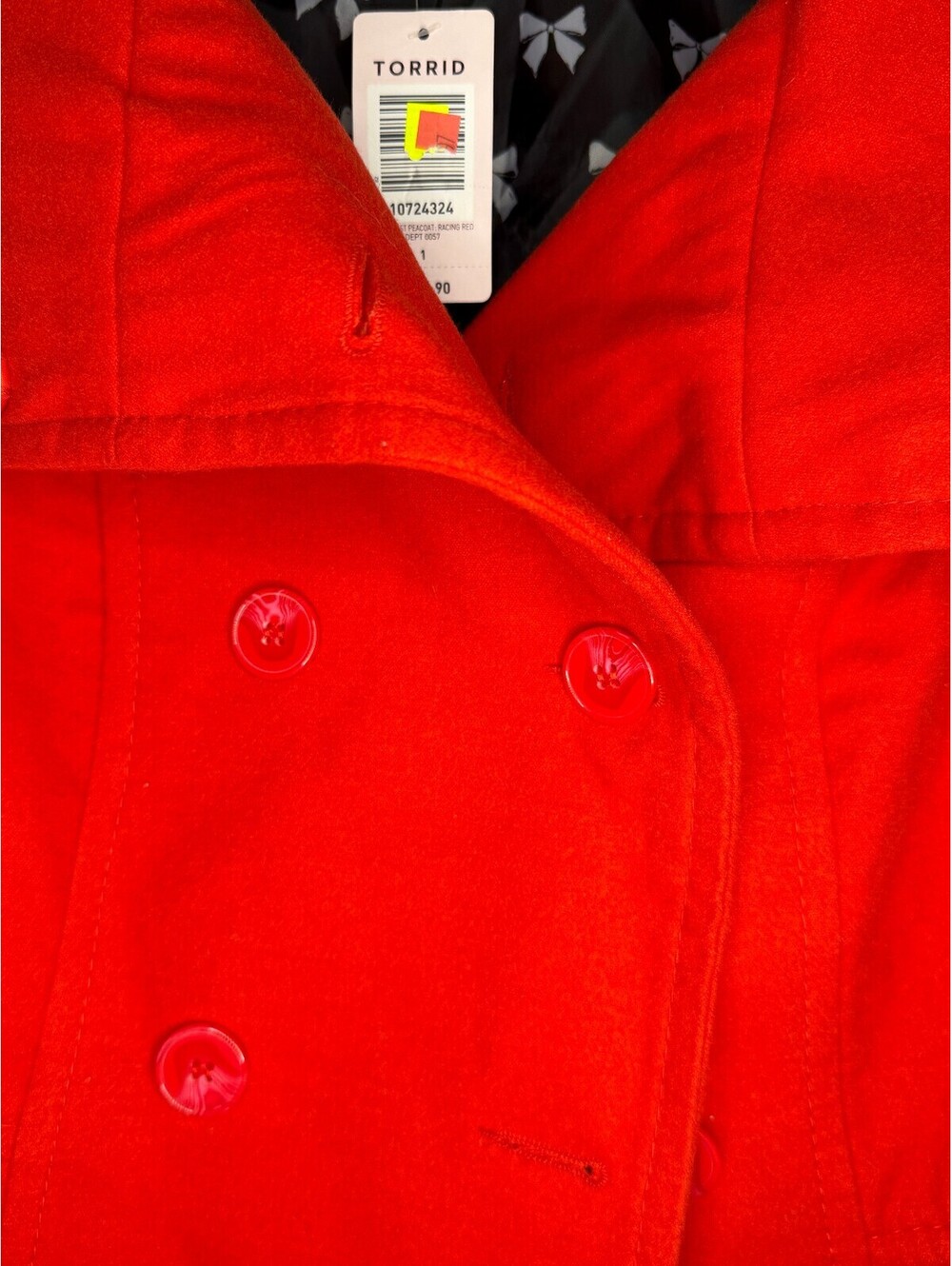 Torrid Womens Size 1 Red Double Breasted Wool Blend Peacoat Bow Lining NWT